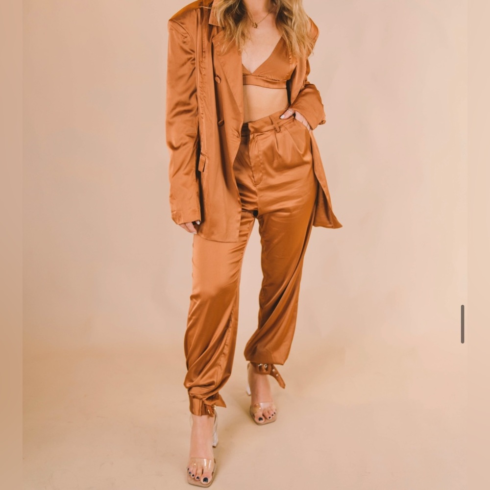 Silk Blazer / Bralette / Jogger Set